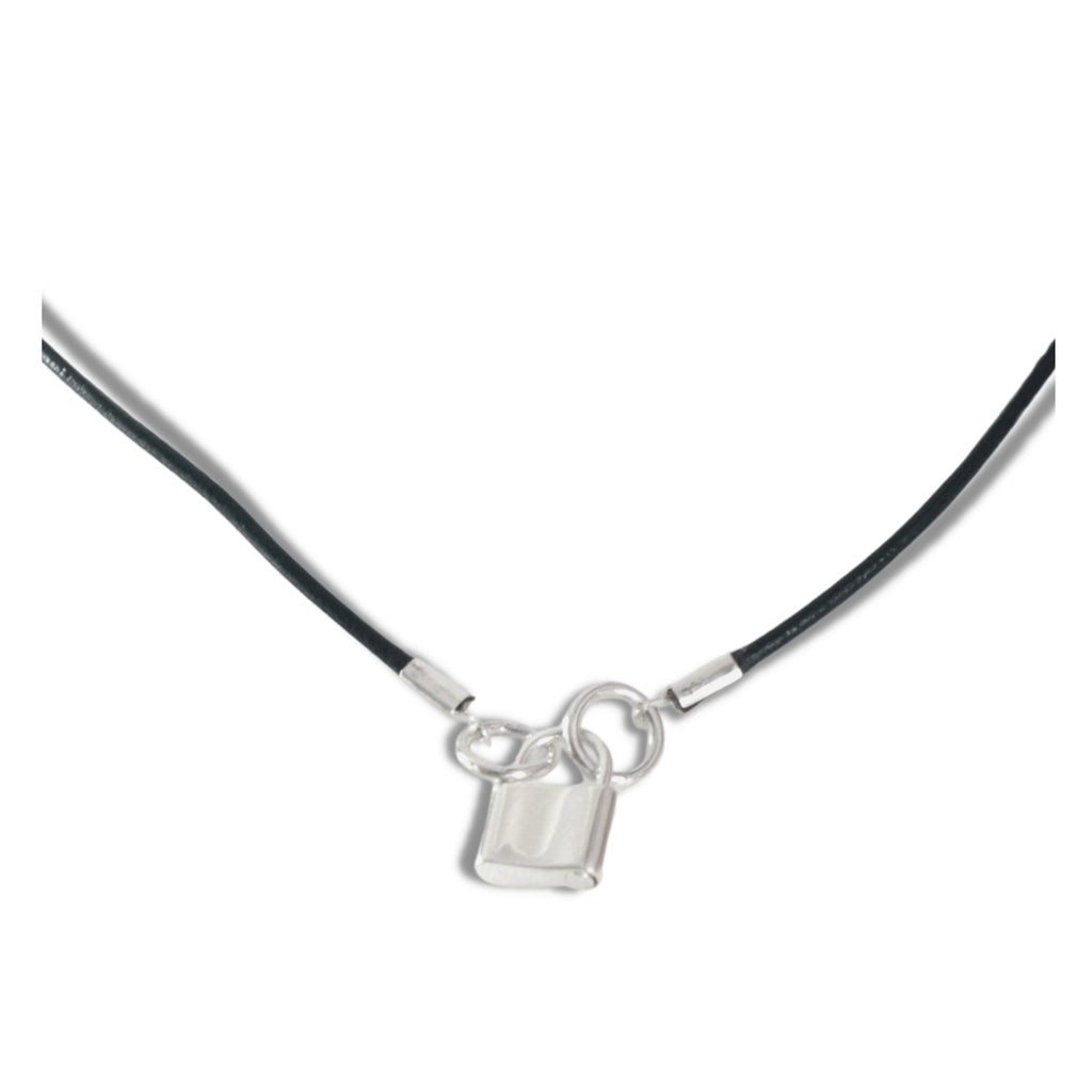 Leather and Sterling Silver, Discreet Day collar, Or wrist strap, Padlock clasp
