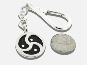 Large  25mm Sterling Silver, BDSM Triskele  Keychain heavy solid chuky chain.