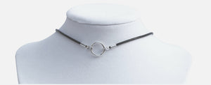Discrete Day Collar choker, Sterling Silver O Ring, Leather Cord - Unisex-Day Collar, Public Collar,  Submissive Necklace