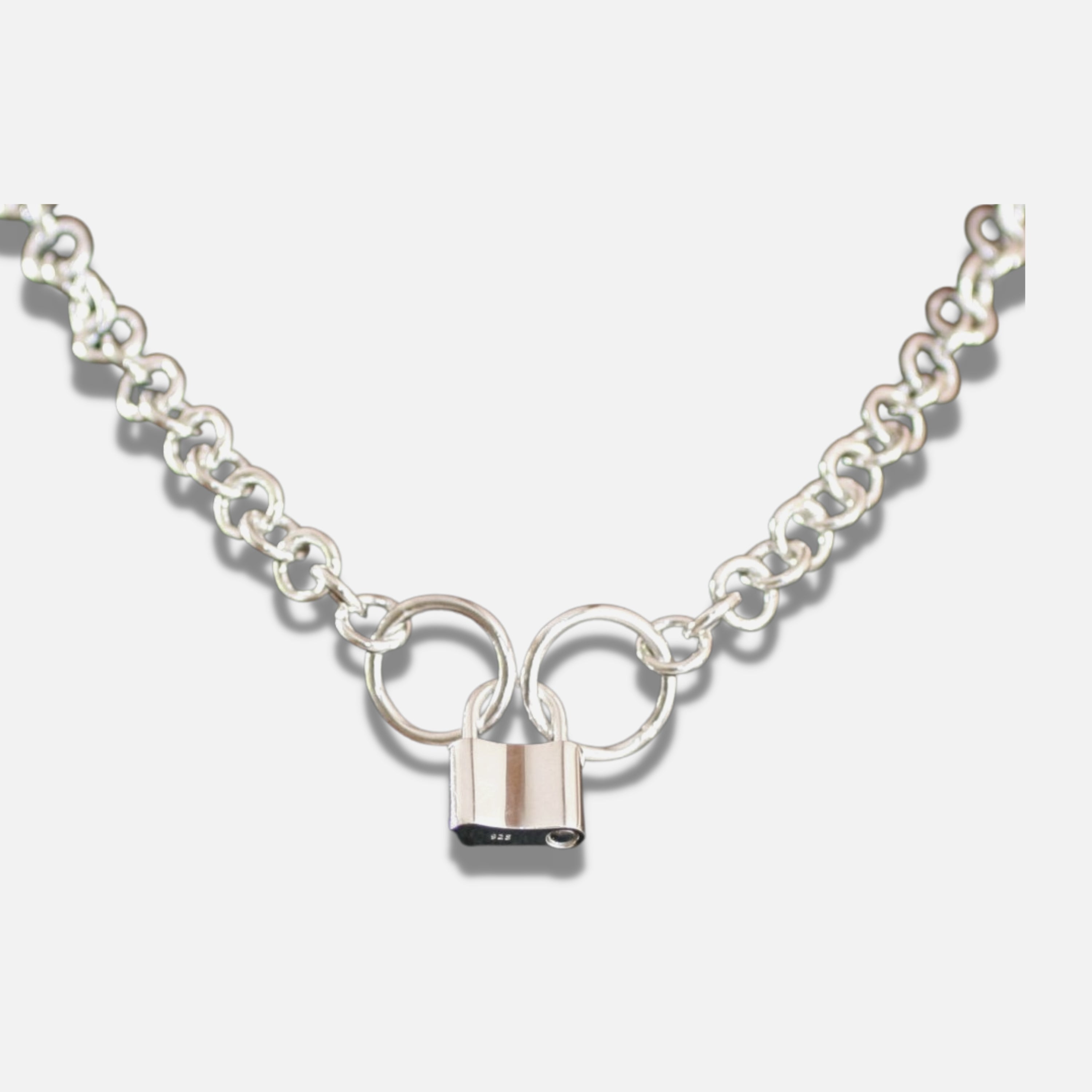 Sterling Silver Heavy large chain and sterling silver padlock choker necklace collar choker