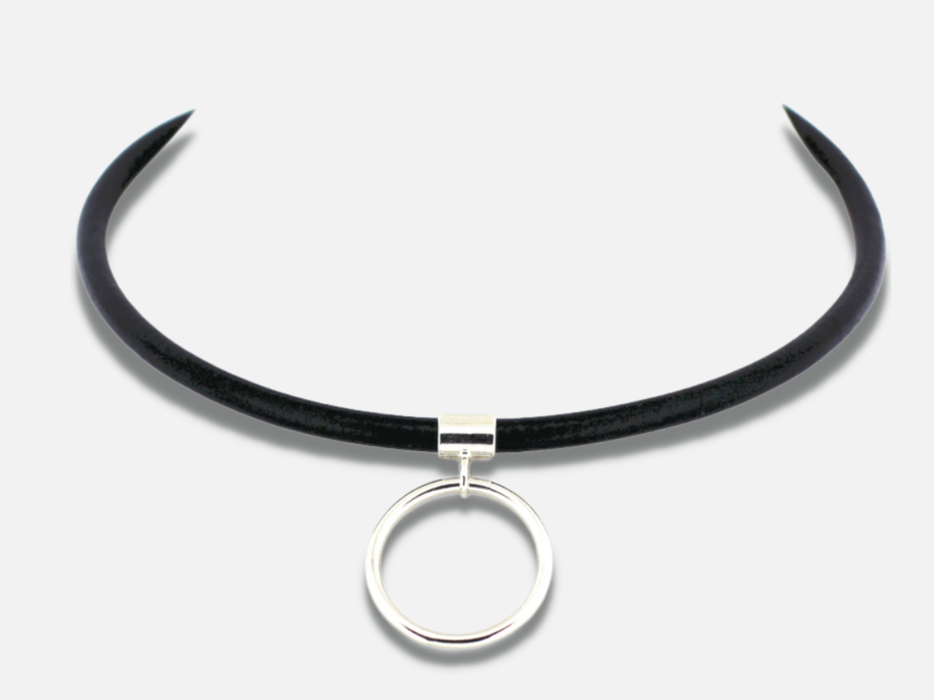Discrete Day Collar Choker, Sterling Silver O Ring ,  4mm Leather Cord - Unisex-Day Collar, Public Collar,  Submissive Necklace