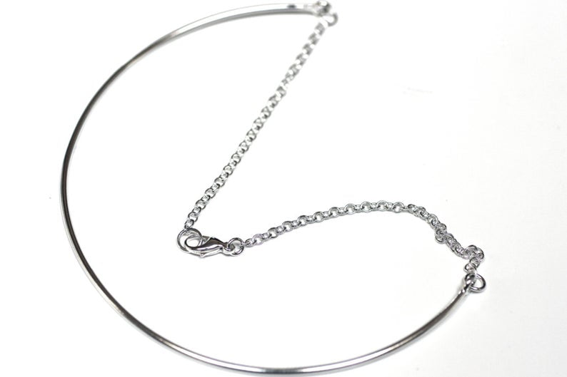 Petite Sterling Silver Day Collar - Contemporary Design with Solid Front and Chain Back - Unisex Choker Necklace with Large Lobster Catch - Handcrafted 925 Silver - Comfortable and Discreet - Perfect Gift Idea - Various Sizes Available