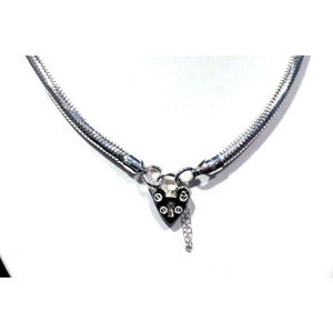 Sterling Silver Discreet Day Collar, 5mm thick, Snake Chain, Vintage shaped Heart Padlock clasp,  Handmade BDSM Collar