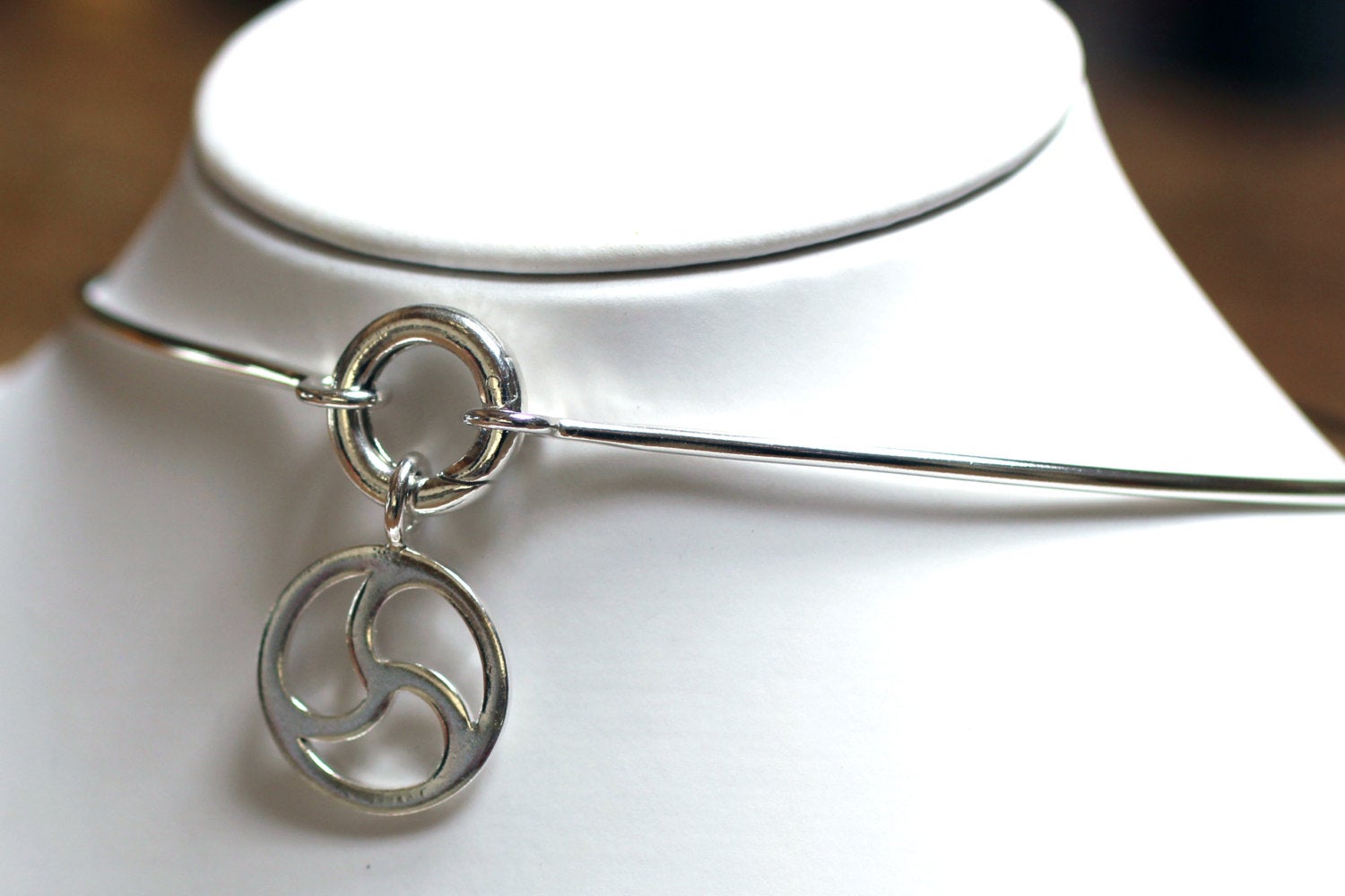 Sterling Silver Day Collar with Concealed Closing and BDSM Triskele Pendant