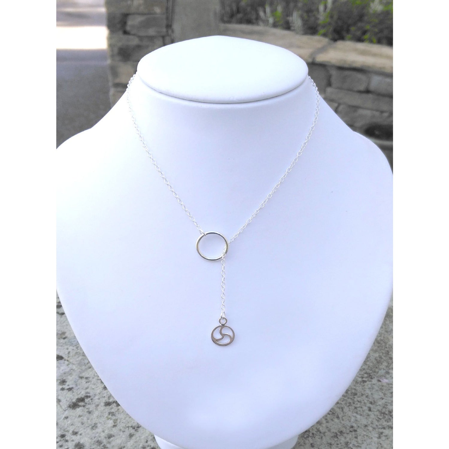 Lariat  Sterling Silver,Discreet Day Collar , Necklace,  Silver O Ring, Unisex,BDSM Triskele