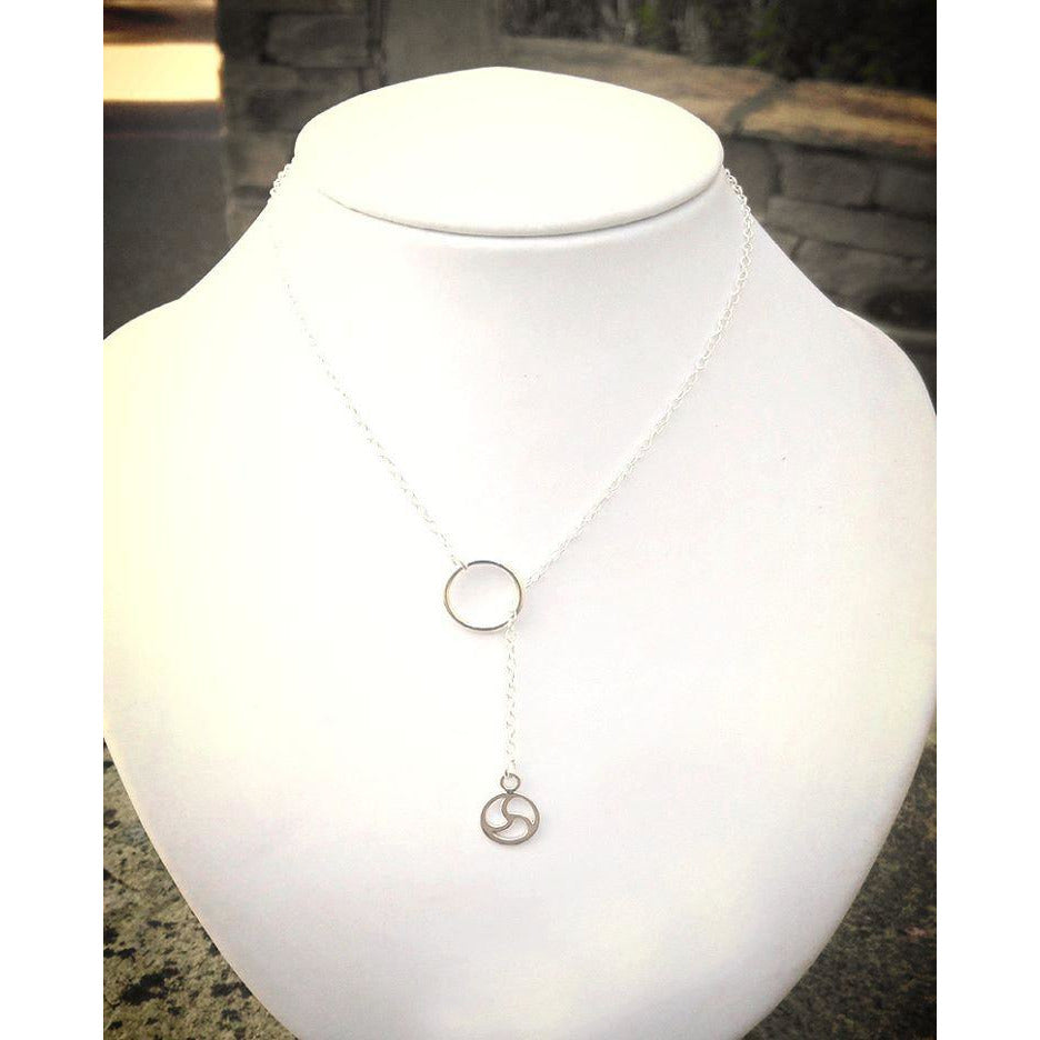 Sterling Silver, Discreet Day Collar , Lariat , Necklace,  Silver O Ring, Unisex, BDSM Triskele , boxed and gift wrapped