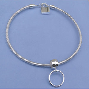Sterling Silver BDSM Submissive Choker Necklace with Detachable O Ring and Padlock Clasp