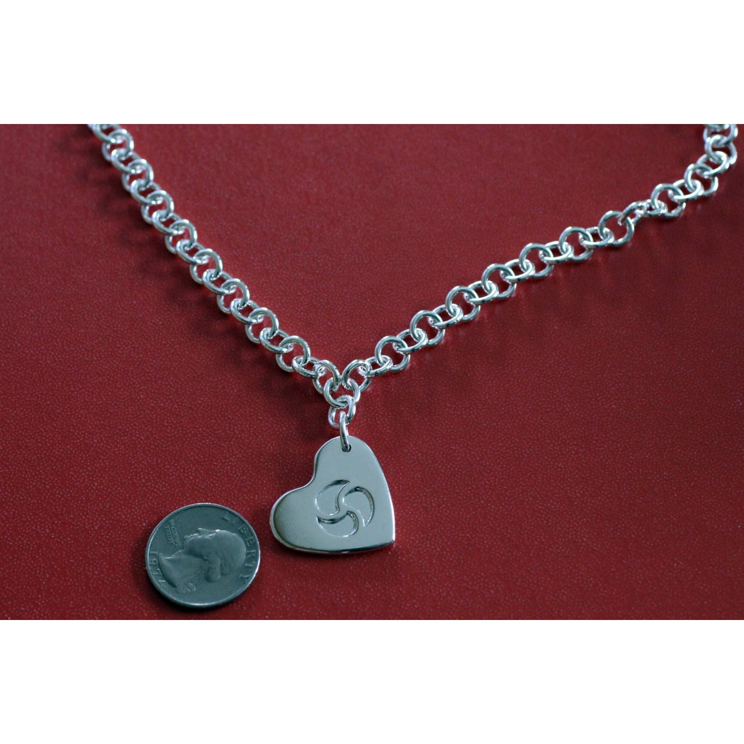 Sterling Silver BDSM Heart, Hidden Triskelion pendant, Day Collar, Heavy Chain Collar Choker Necklace  Made to order