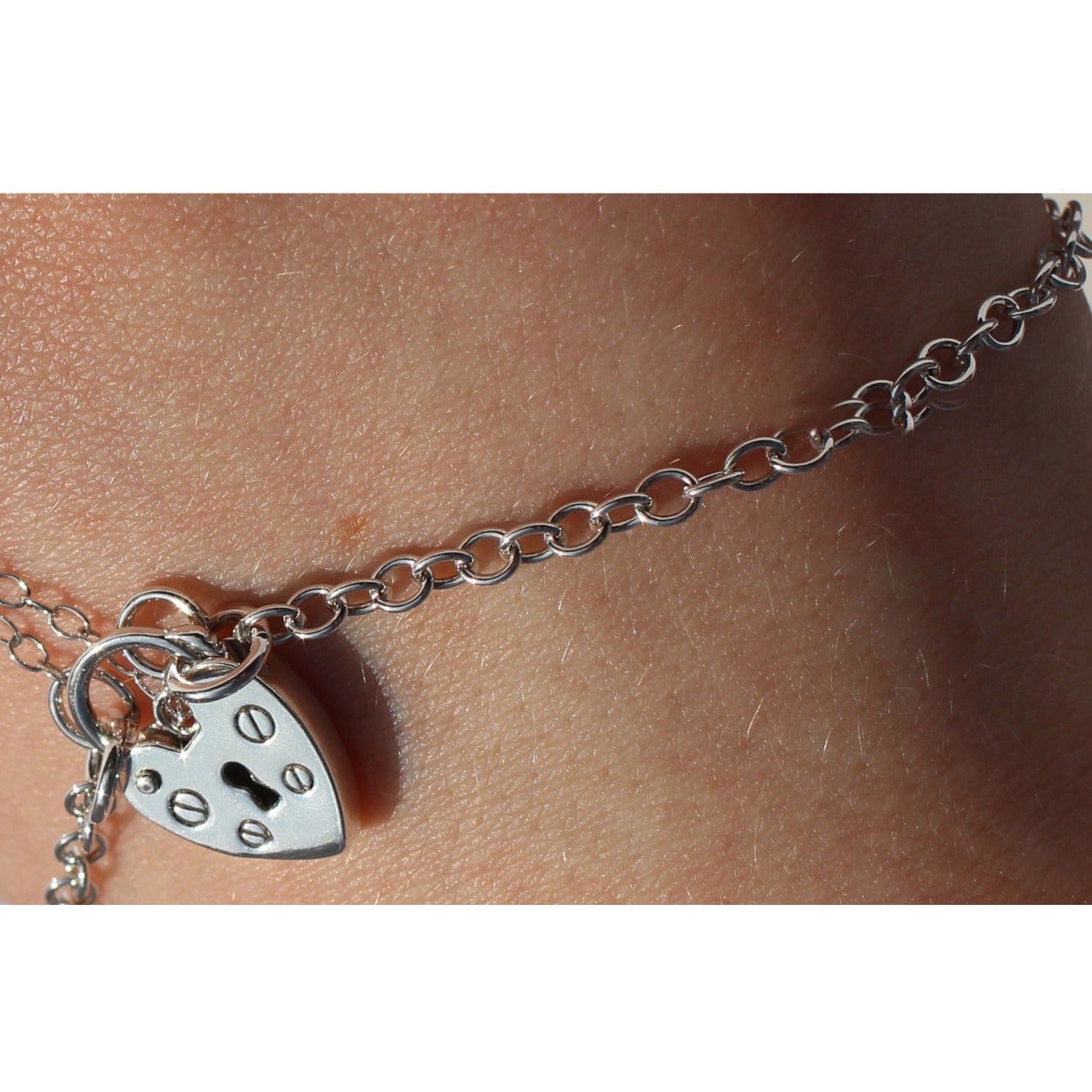 VINTAGE STYLE HEART PADLOCK CLASP, BRACELET AND CHAIN STERLING SILVER.