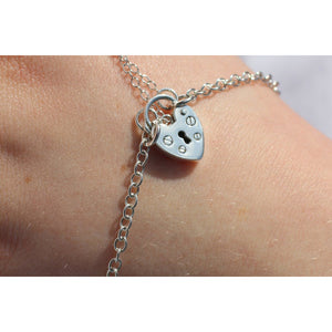 VINTAGE STYLE HEART PADLOCK CLASP, BRACELET AND CHAIN STERLING SILVER.