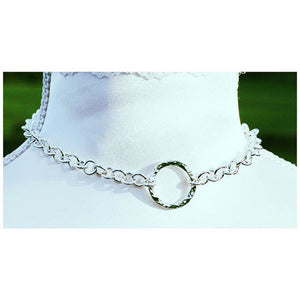Sterling Silver, BDSM Style Day Collar.  Heavy Chain. Classic O Ring chain  BDSM collar, Chunky Hammered O ring, Handmade BDSM Collar.