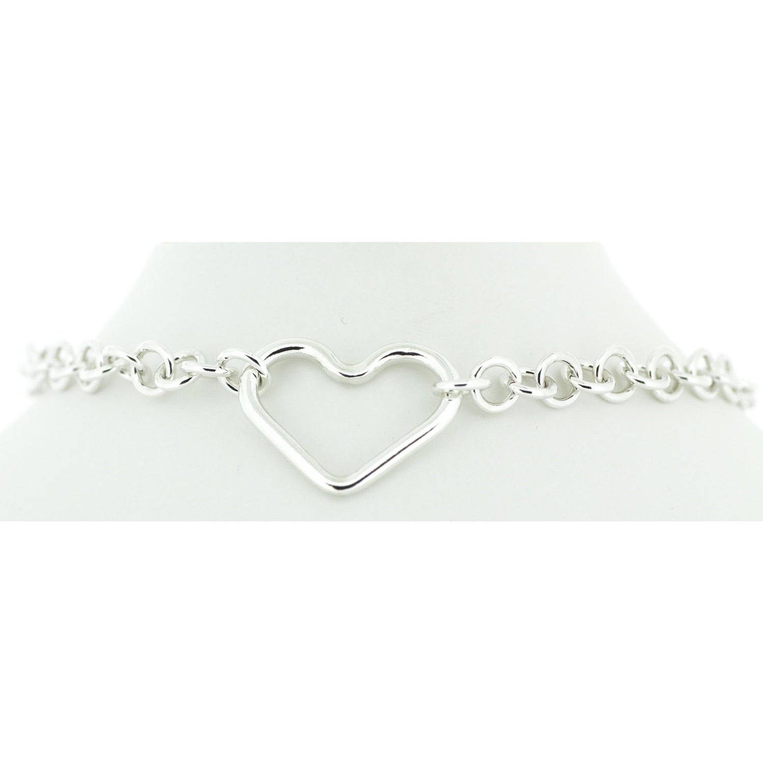 Sterling Silver Heart Shape O Ring Heavy Chain Day Collar