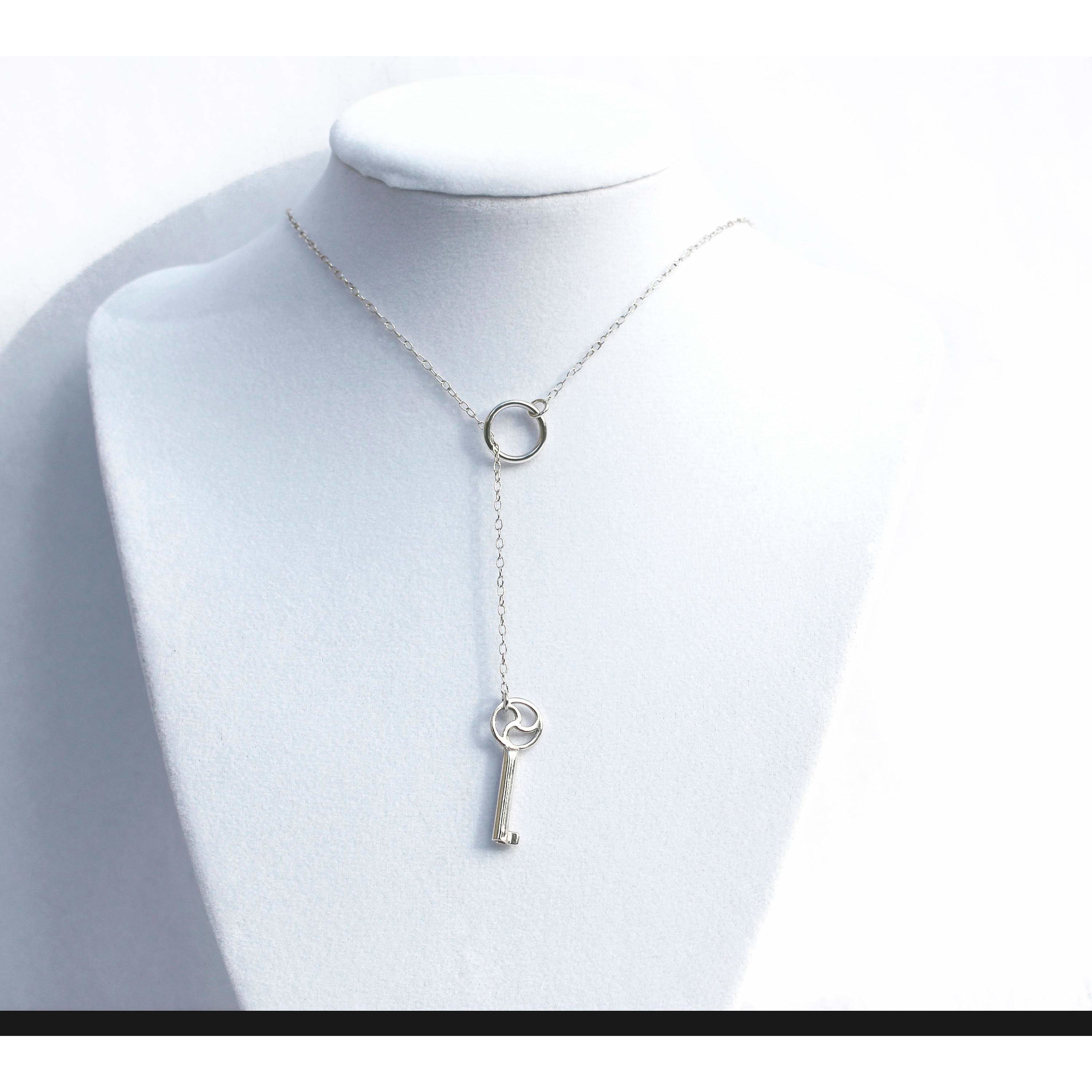 Sterling Silver, Lariat BDSM Triskele,  Working Key, BDSM Discreet Symbol, Handmade , boxed and gift wrapped