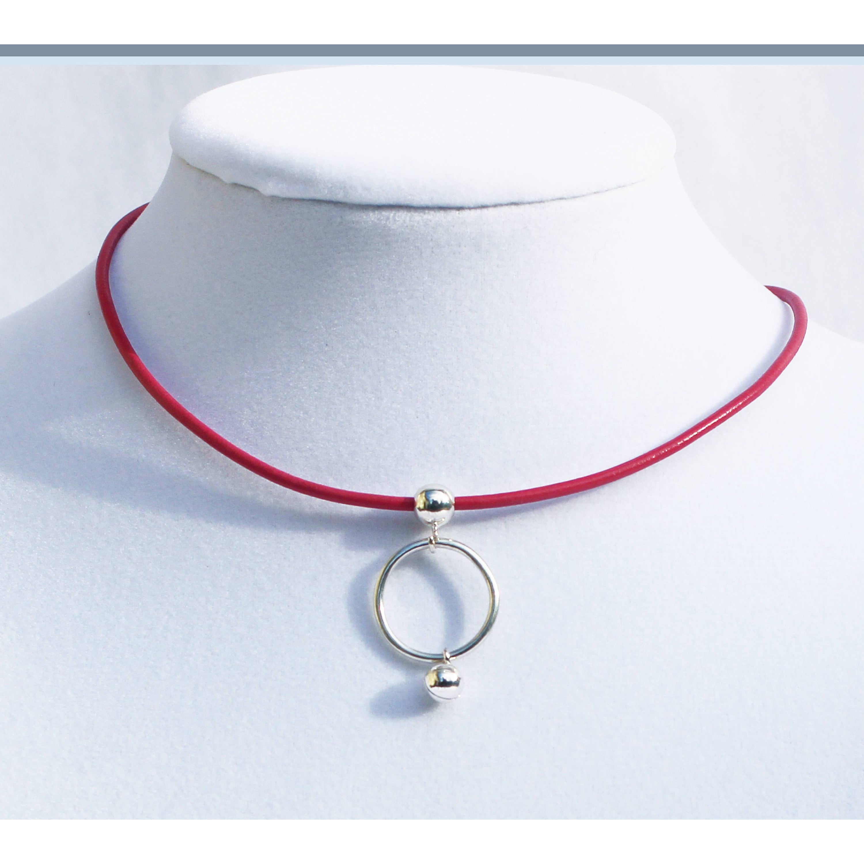 PINK LEATHER & STERLING SILVER KITEN DAY COLLAR, WITH SILVER BELL, SMALL.