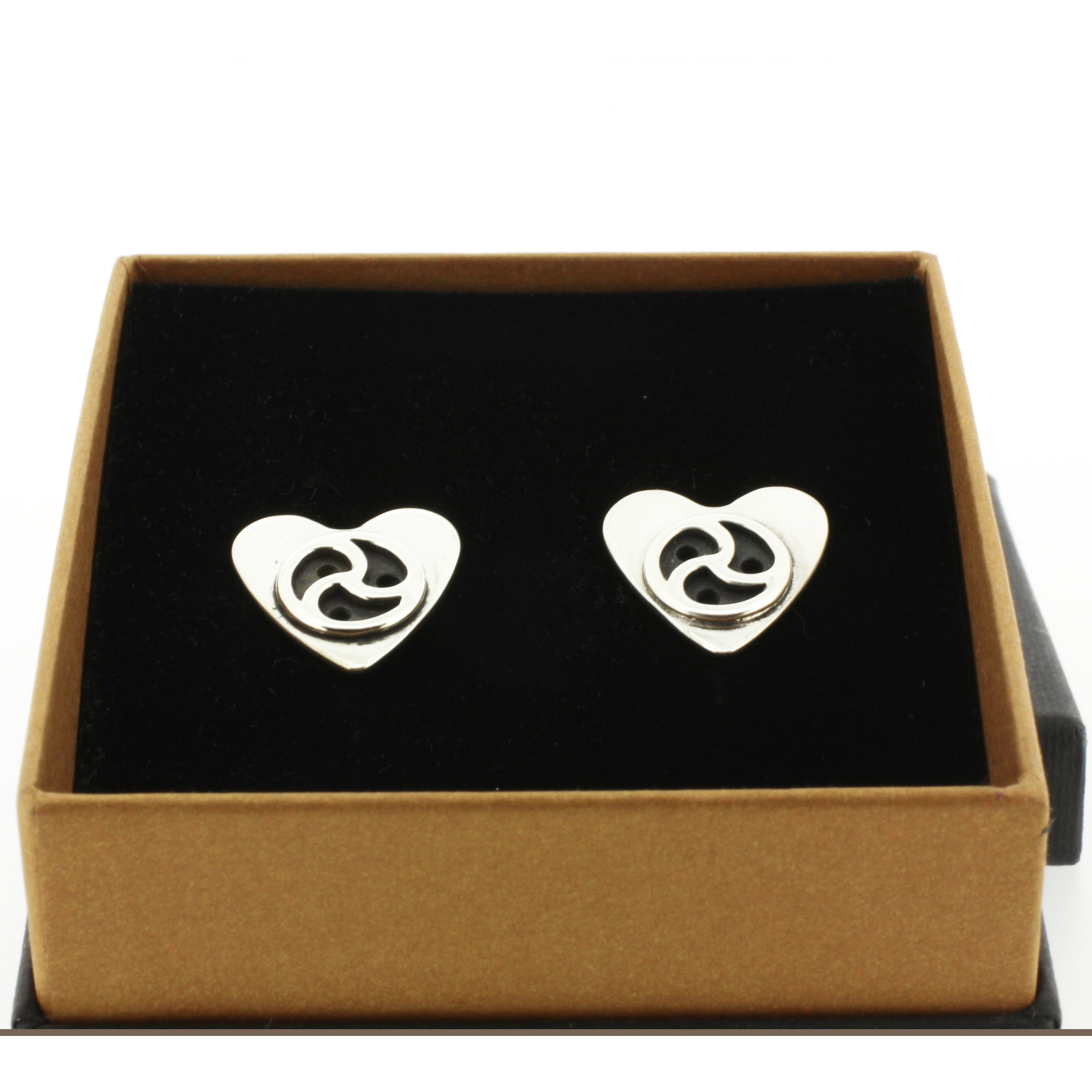 Sterling Silver (925) BDSM Triskele Heart-Shaped Cuff Links for Casual and Formal Wear