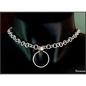 Sterling silver heavy chain collar choker necklace with silver O Ring. Made to order.