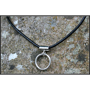 Very Discrete, Sterling Silver O Ring, Leather Cord - Unisex-Day Collar, Public Collar,  Submissive Necklace