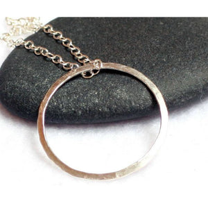 Handmade Simple Hammered Sterling Silver Circle Necklace - O Ring-Day Collar