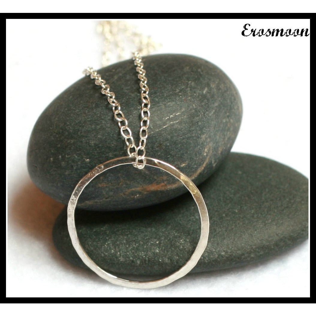Handmade Simple Hammered Sterling Silver Circle Necklace - O Ring-Day Collar