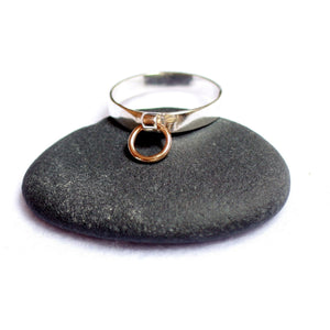 STORY OF O RING, Sterling Silver with a 9K Gold O ring. Handmade in your size.