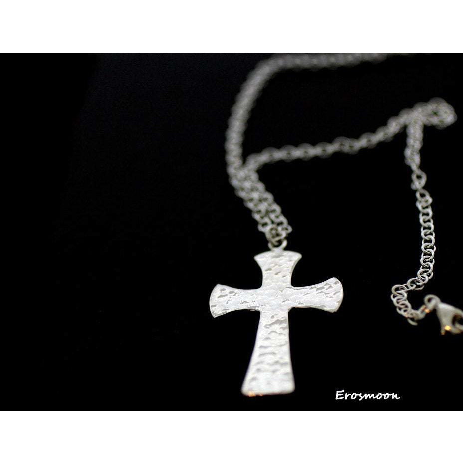Sterling Silver, Gothic Cross, Large, Hammered Gothic Cross, Trinity Cross. , boxed and gift wrapped
