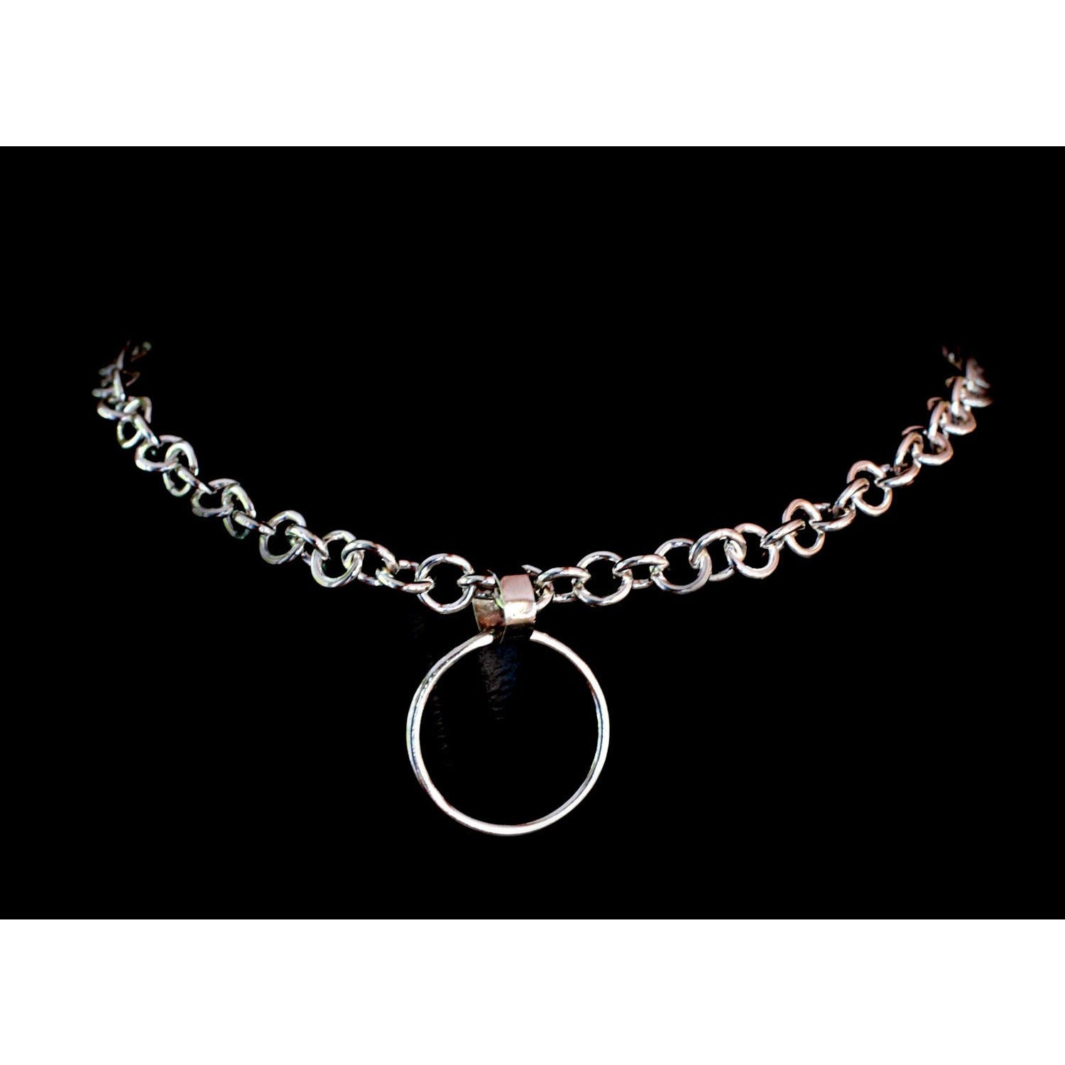 Sterling silver heavy chain collar choker necklace with silver O Ring. Made to order.