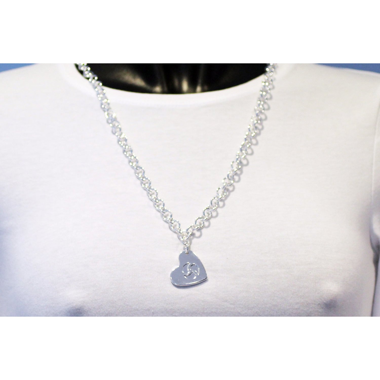 Sterling Silver BDSM Heart, Hidden Triskelion pendant, Day Collar, Heavy Chain Collar Choker Necklace  Made to order