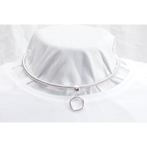 Sterling Silver BDSM Submissive Choker Necklace with Detachable O Ring and Padlock Clasp