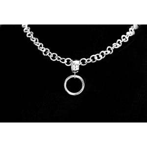 Sterling Silver Heavy Chain Collar Choker Necklace with silver O Ring. Discreet BDSM Day Collar, Removable O'Ring, Made to order.
